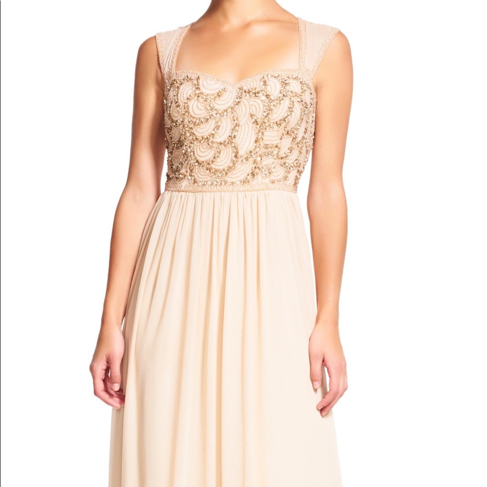 Blush Chiffon Dress with Rose Beaded Bodice